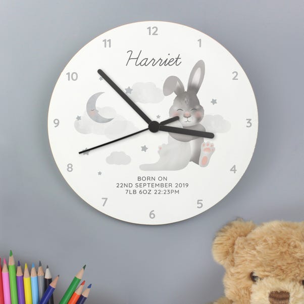Personalised Baby Bunny White Wooden Wall Clock image 1 of 4