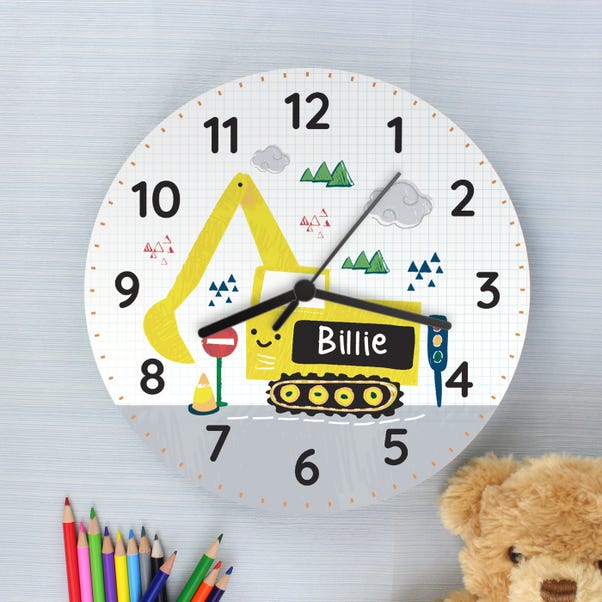 Personalised Digger Wooden Wall Clock image 1 of 5