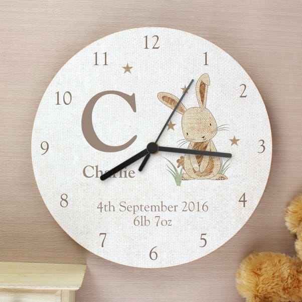 Personalised Hessian Rabbit Shabby Chic Large Wooden Wall Clock image 1 of 4