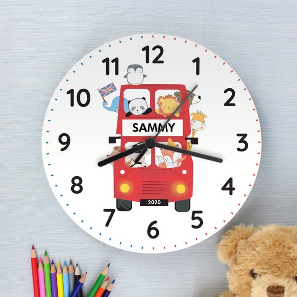 Personalised London Animal Bus Wooden Wall Clock image 1 of 5