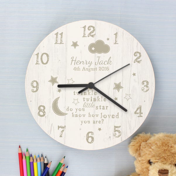 Personalised Twinkle Twinkle Shabby Chic Large Wooden Wall Clock image 1 of 4