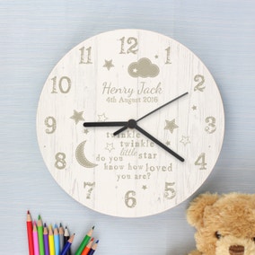Personalised Twinkle Twinkle Shabby Chic Large Wooden Wall Clock