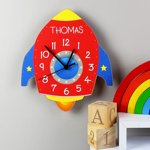 Personalised Space Rocket Shape Wooden Wall Clock image 1 of 4