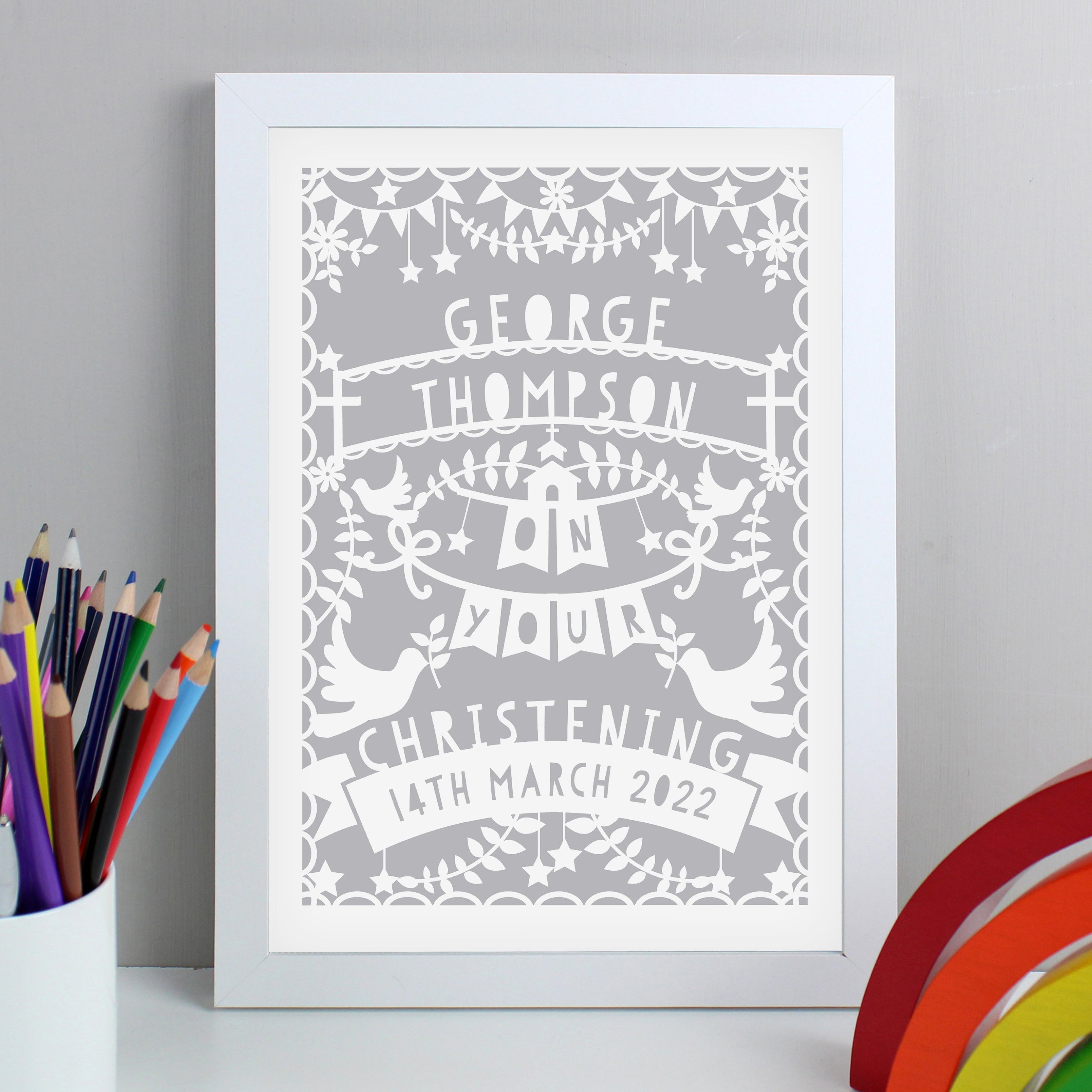 Personalised Grey Papercut Style Framed Print