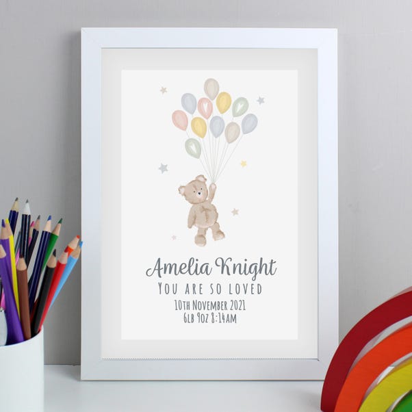 Personalised Teddy and Balloons Framed Print image 1 of 4