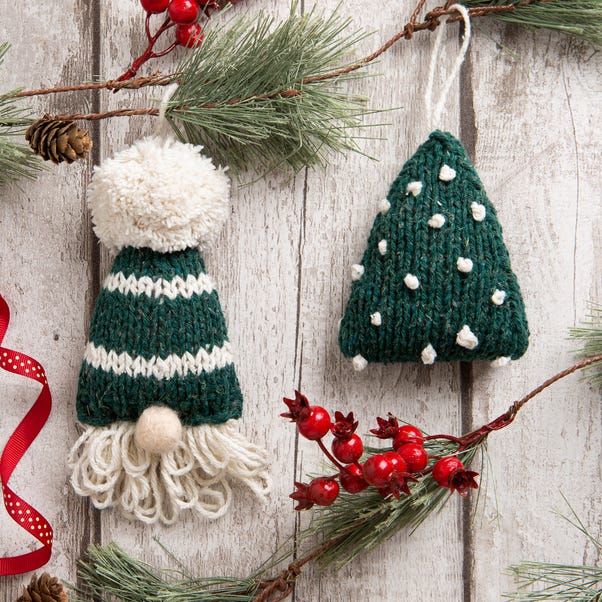 Wool Couture Christmas Tree & Gnome Bauble Duo Knitting Kit image 1 of 5