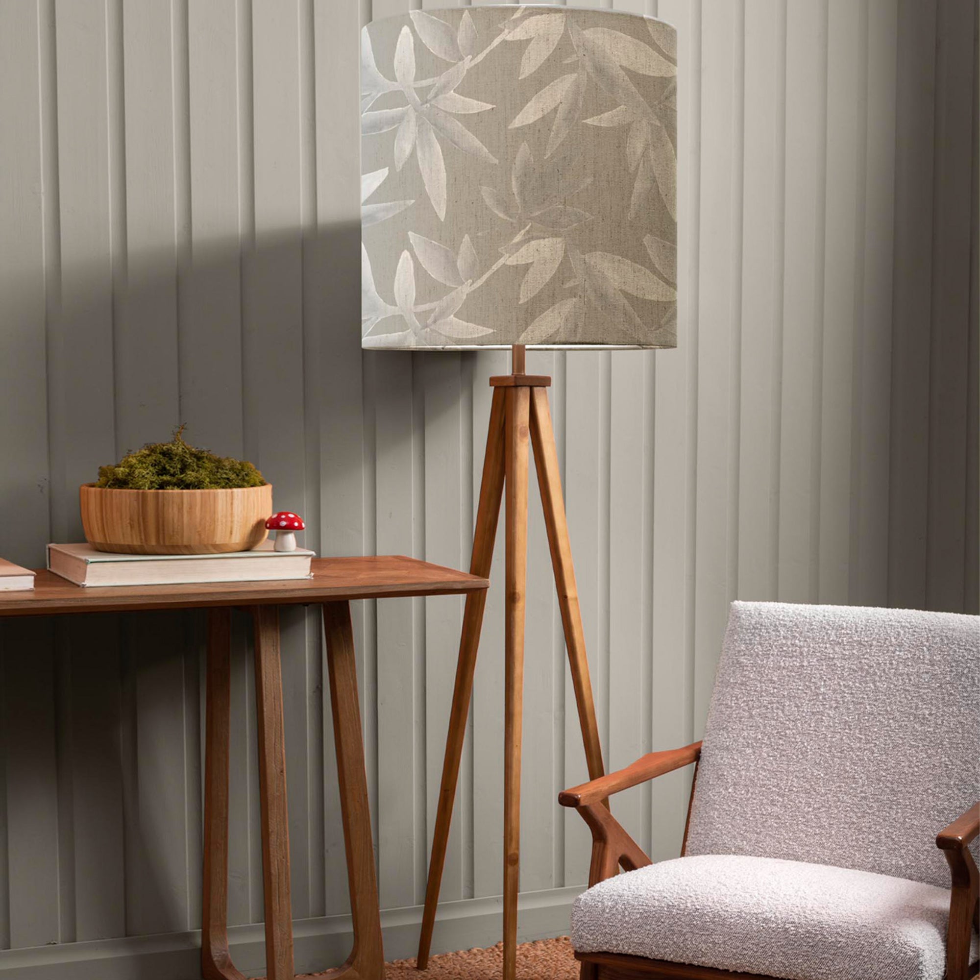 Aratus Tripod Floor Lamp with Silverwood Shade Silverwood Light Grey