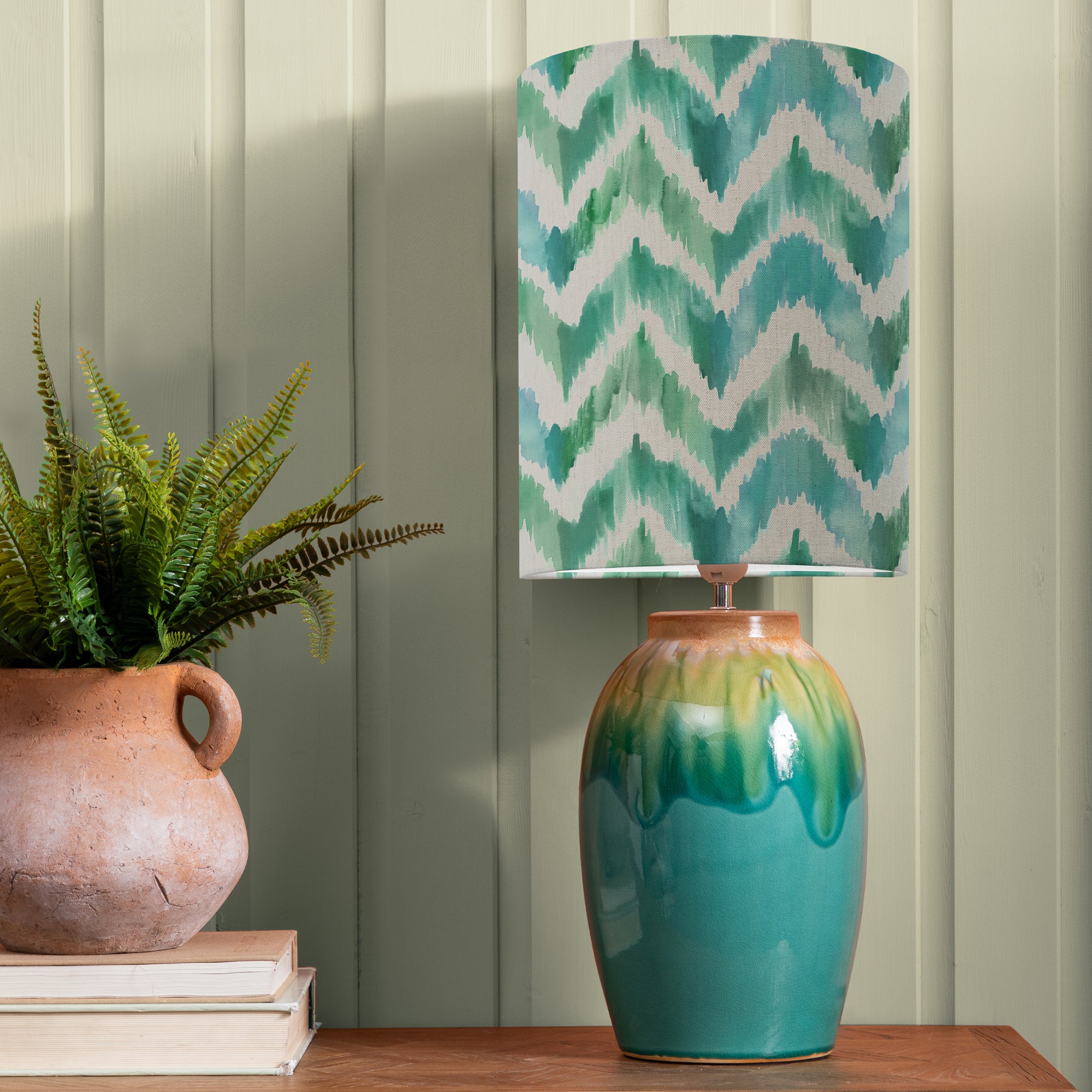 Eucalyptus Table Lamp with Savh Shade Savh Turquoise Blue