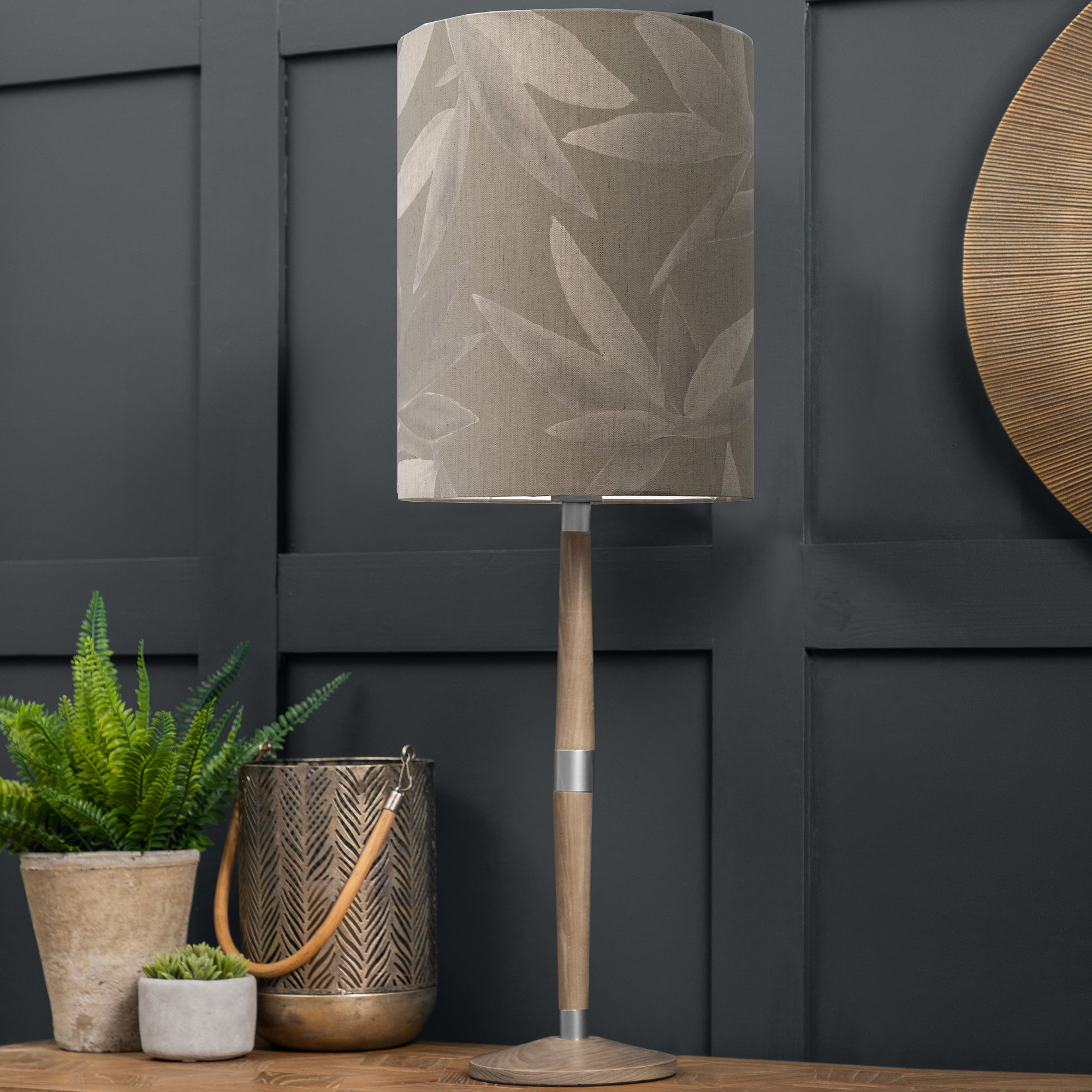 Solensis Large Table Lamp with Silverwood Shade Silverwood Light Grey