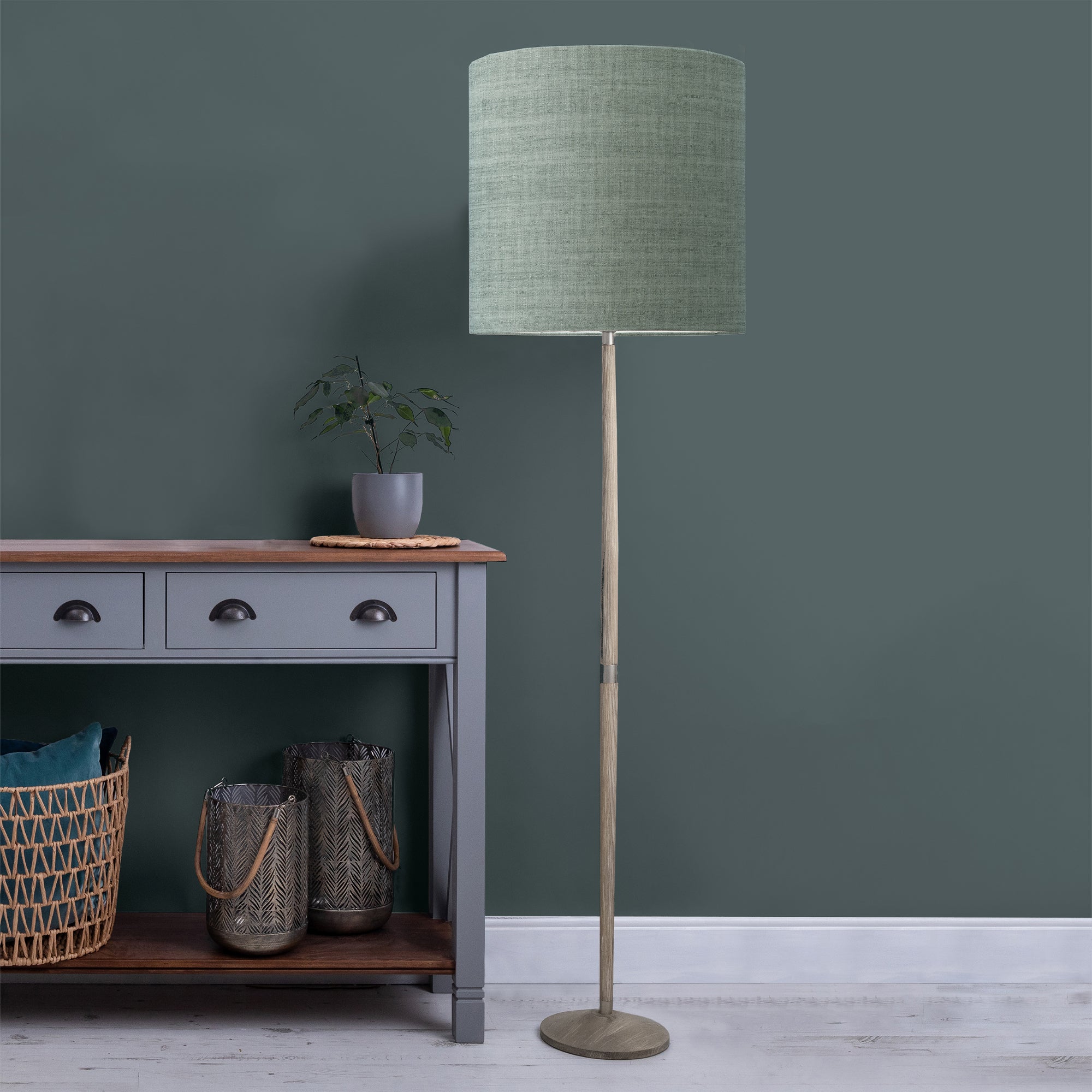 Solensis Floor Lamp With Textured Shade Textured Anna Frost Grey