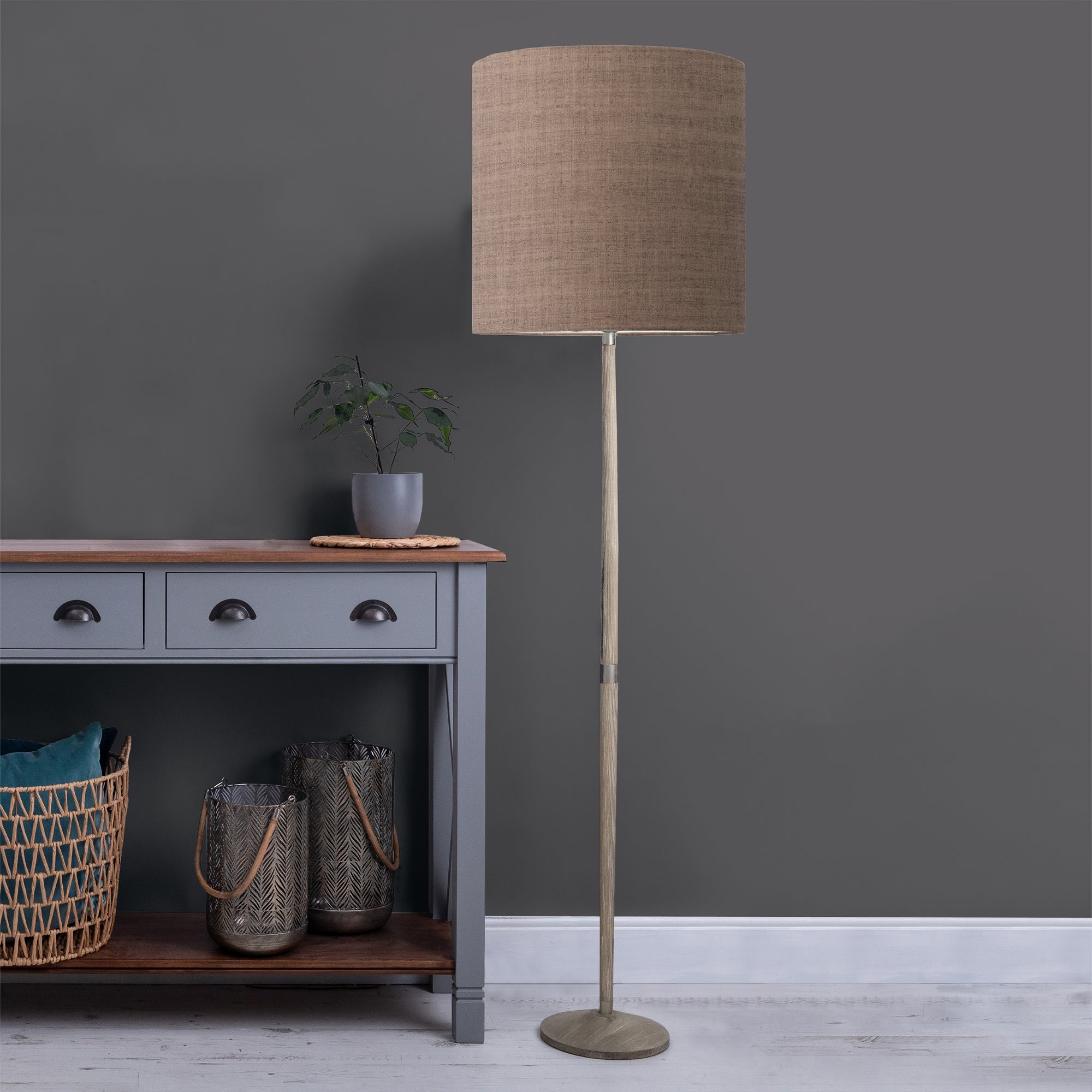 Solensis Floor Lamp With Textured Shade Textured Anna Terracotta Orange