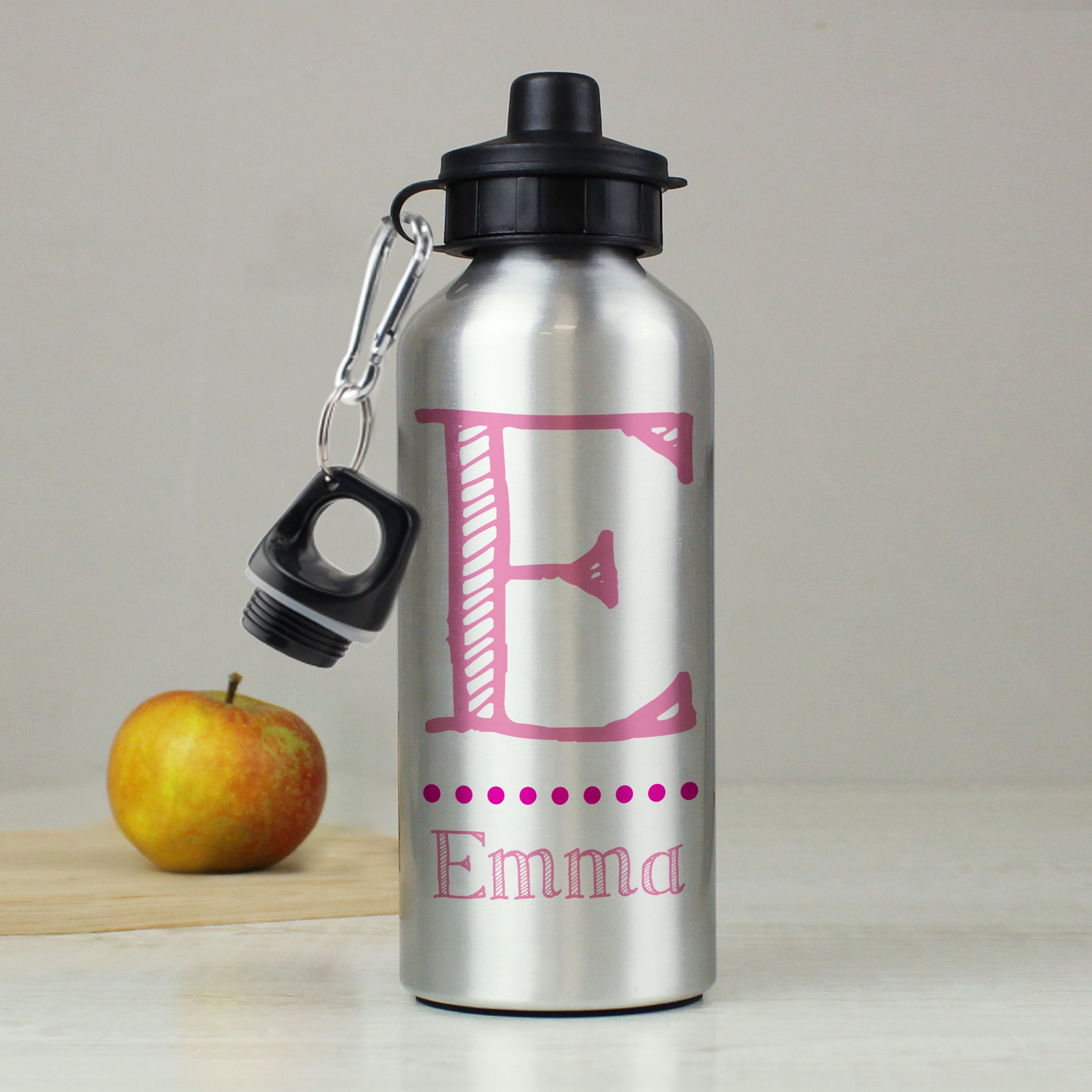  Personalised Name Silver Drinks Bottle Pink