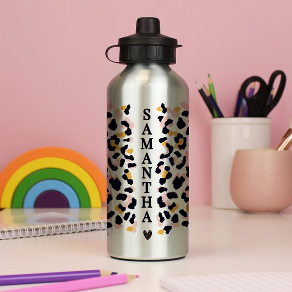  Personalised Leopard Print Silver Drinks Bottle  image 1 of 4