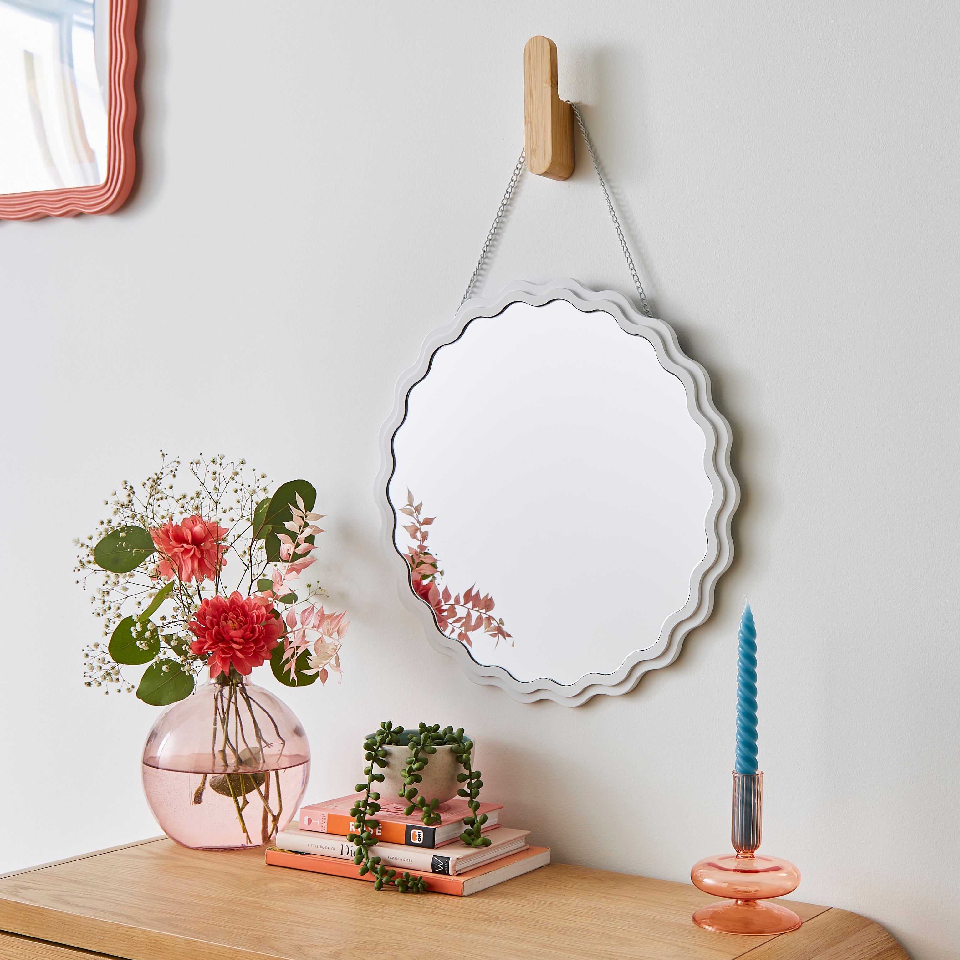 Wavy Round Hanging Wall Mirror