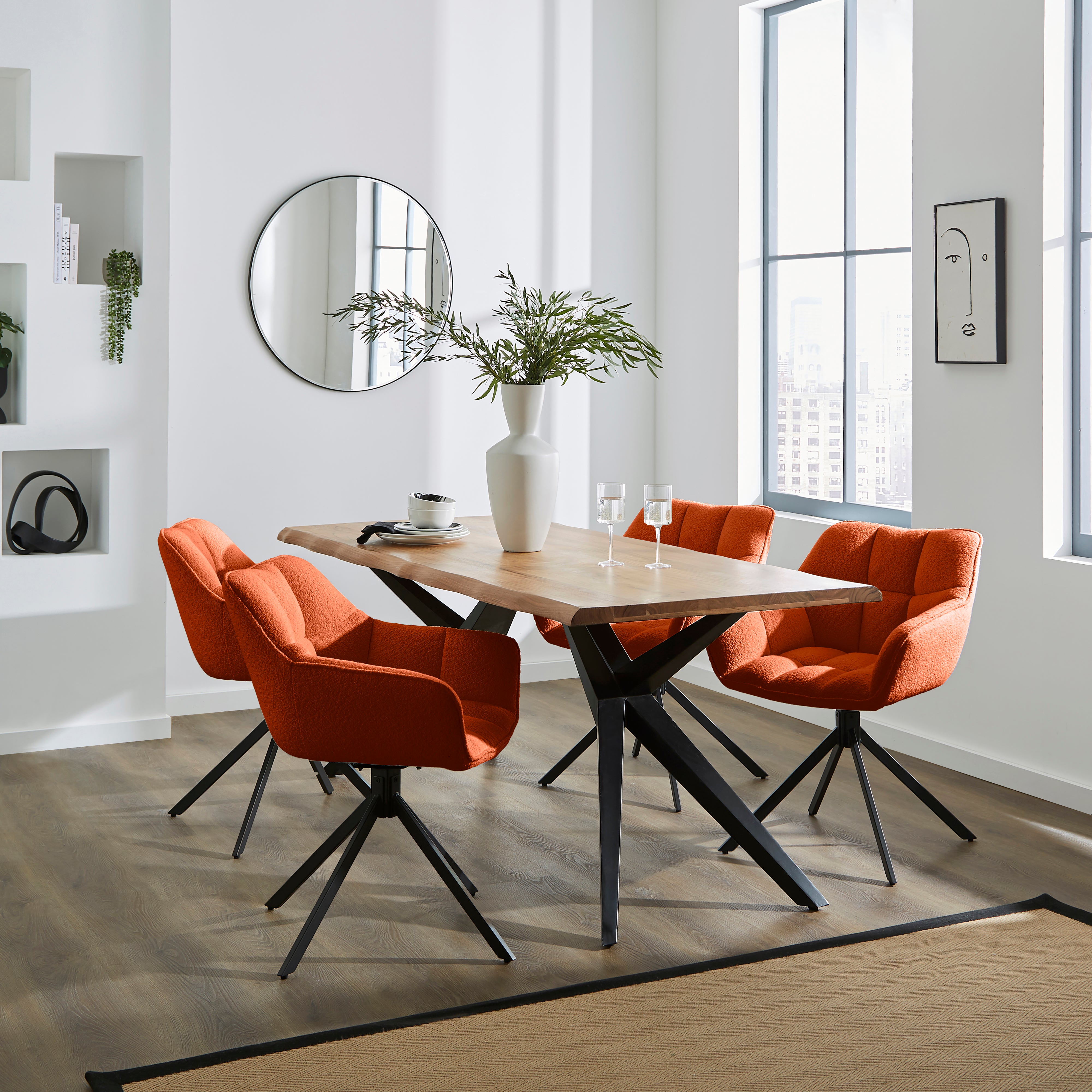 Henson Swivel Dining Chair Boucle Orange Umber