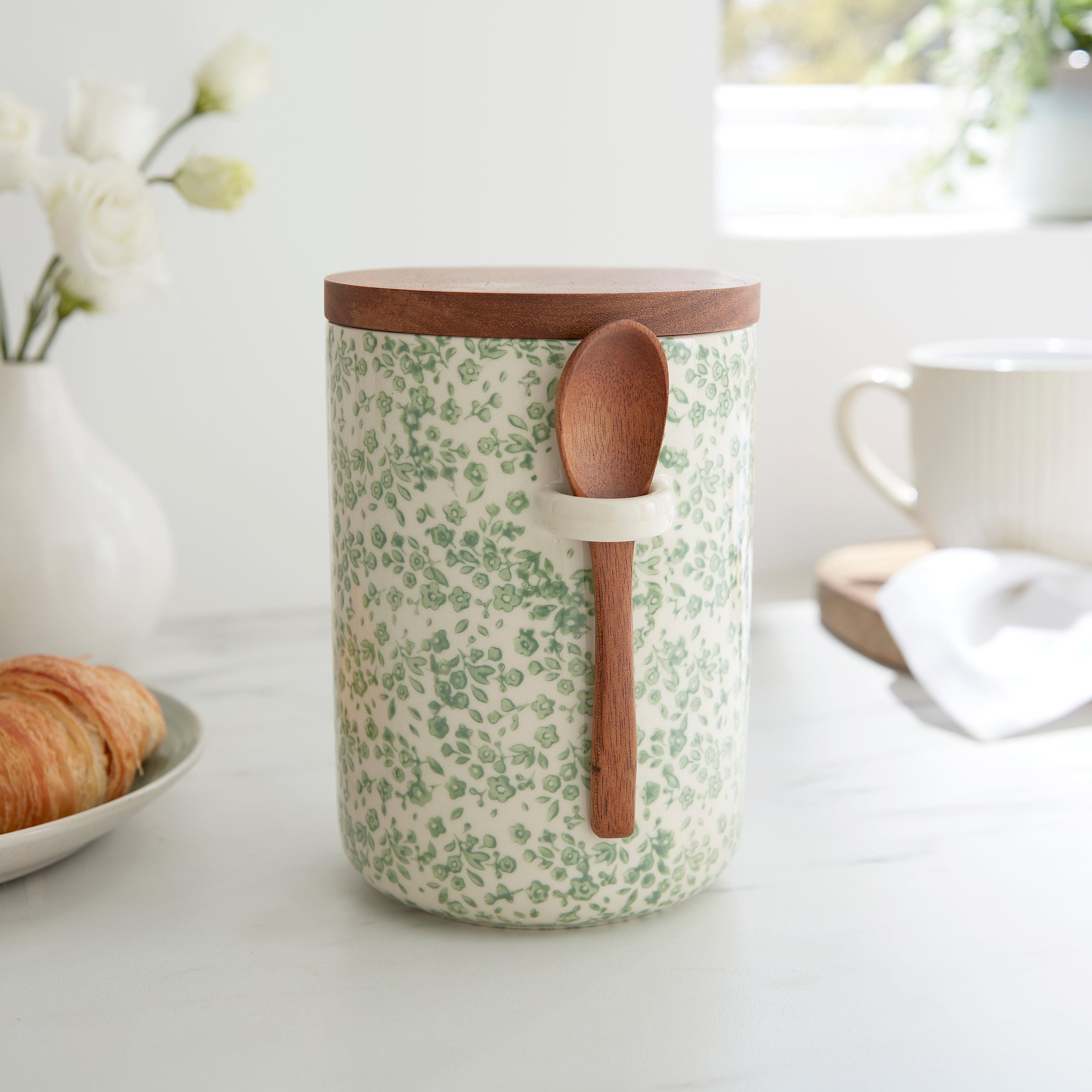 Floral Canister with Spoon