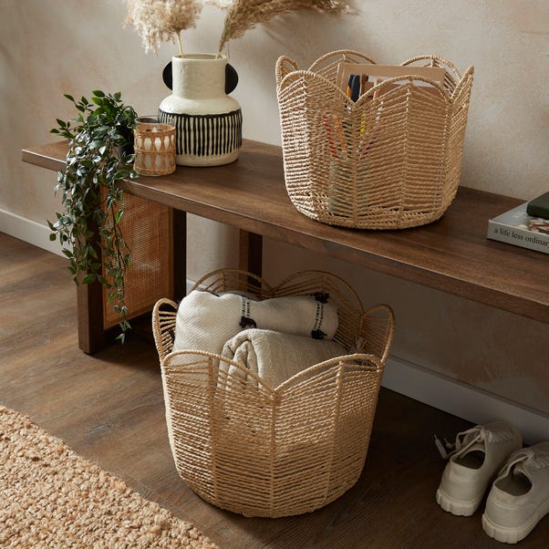 Set of 2 Scalloped Paper Rope Baskets image 1 of 4