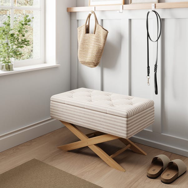 Wooden Storage Bench, Woven Stripe Natural image 1 of 9