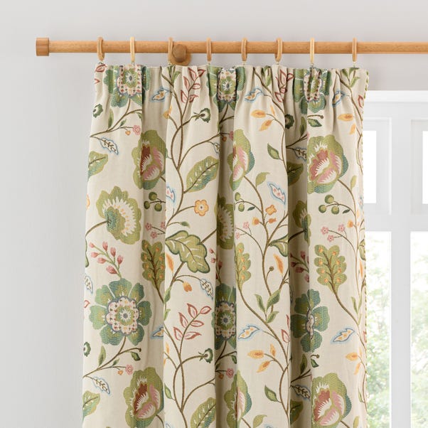 Lampasso Green Pencil Pleat Curtain image 1 of 5