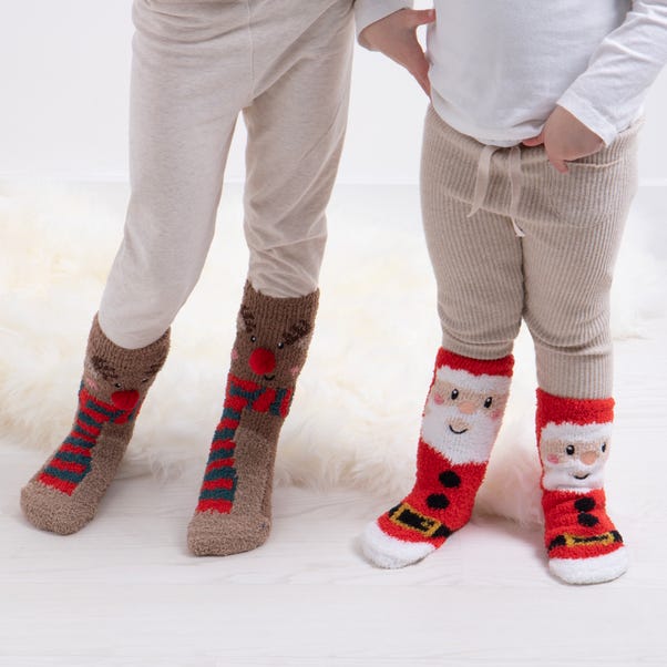 totes Toasties Kids Super Soft Reindeer and Santa Slipper Socks image 1 of 4