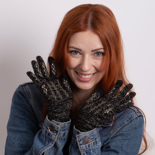 totes Stretch Knitted Black Sparkle SmarTouch Gloves image 1 of 4