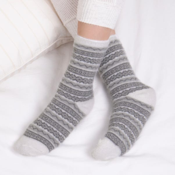 totes Pack of 2 Fair Isle Chenille Bed Socks image 1 of 6