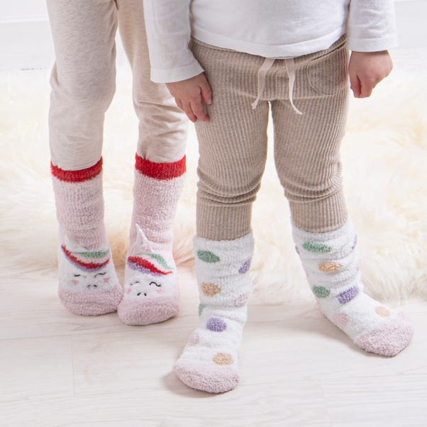 totes Pack of 2 Toasties Kids Super Soft Slipper Unicorn Socks image 1 of 4