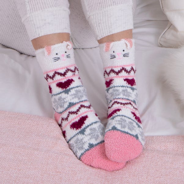 totes Novelty Super Soft Cat Slipper Socks image 1 of 4