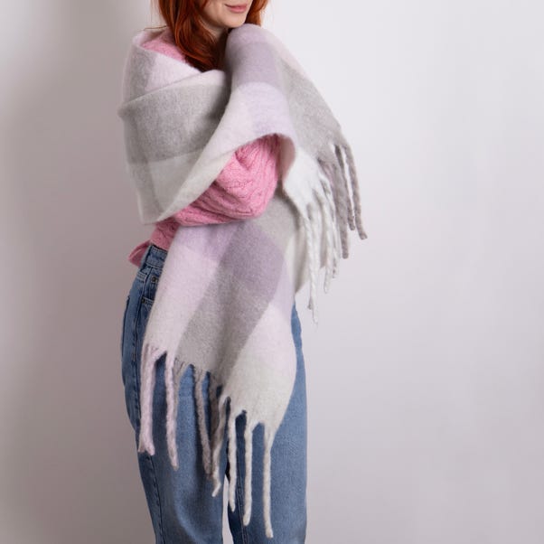 totes Chunky Check Woven Lilac Blanket Scarf image 1 of 4