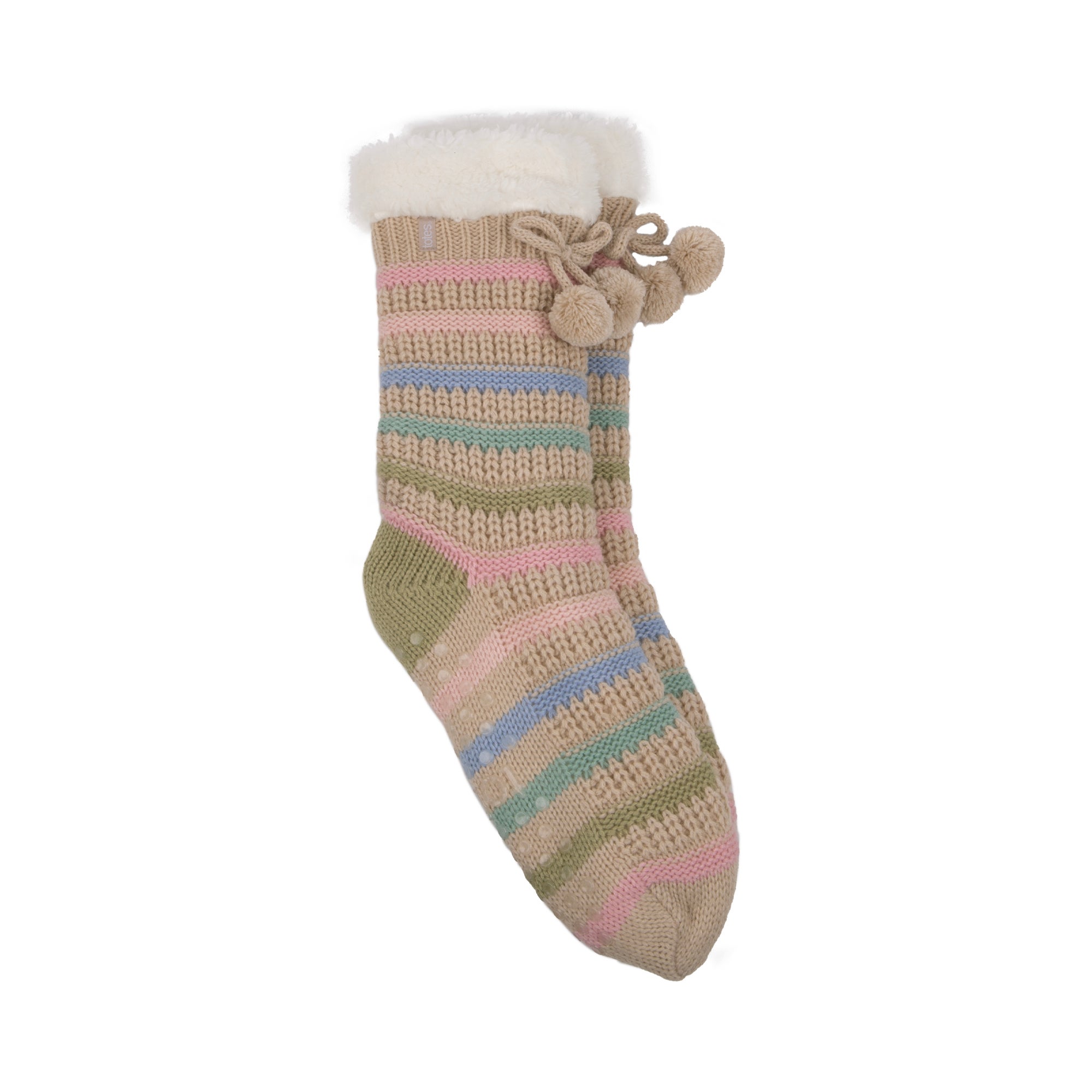 totes Textured Stripe Slipper Socks Cream | Dunelm