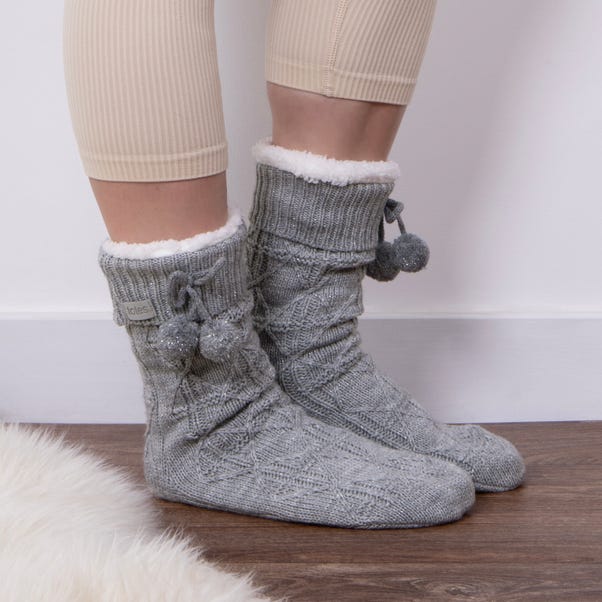 totes Texture Grey Slipper Socks image 1 of 4