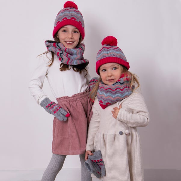 totes Kids Knitted Pink Mix Hat Glove and Snood Set image 1 of 3