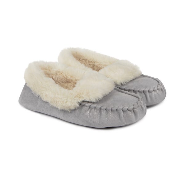 totes Sparkle Grey Moccasin Slippers image 1 of 6