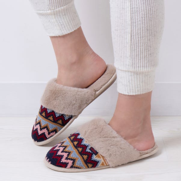 totes Fair Isle Knit Mule Slippers image 1 of 6