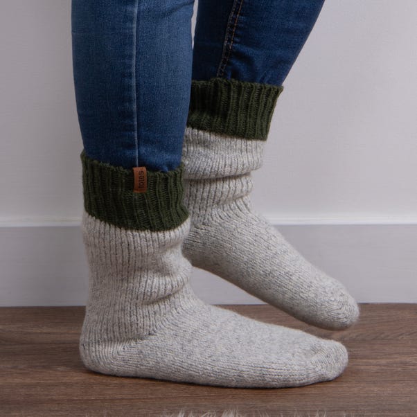 totes Chunky Thermal Wool Blend Grey Slipper Socks image 1 of 4