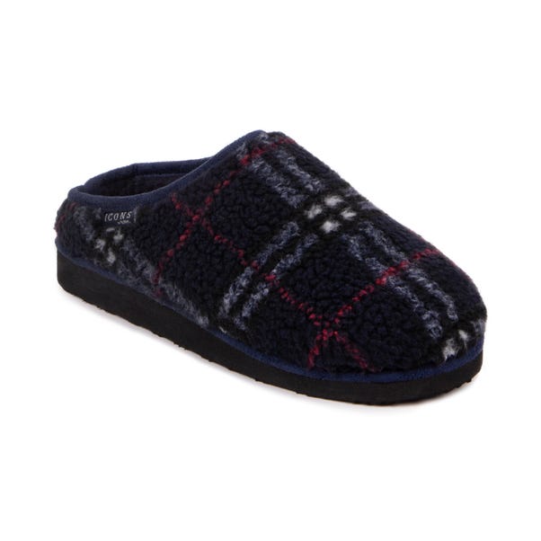 totes Kids Borg Navy Check Bootie Slippers image 1 of 4