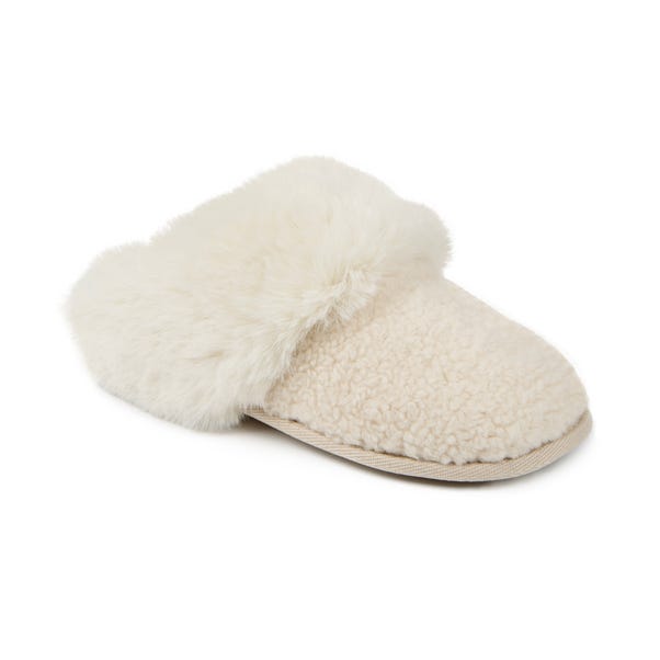 totes Textured Faux Fur Cream Mule Slippers image 1 of 6