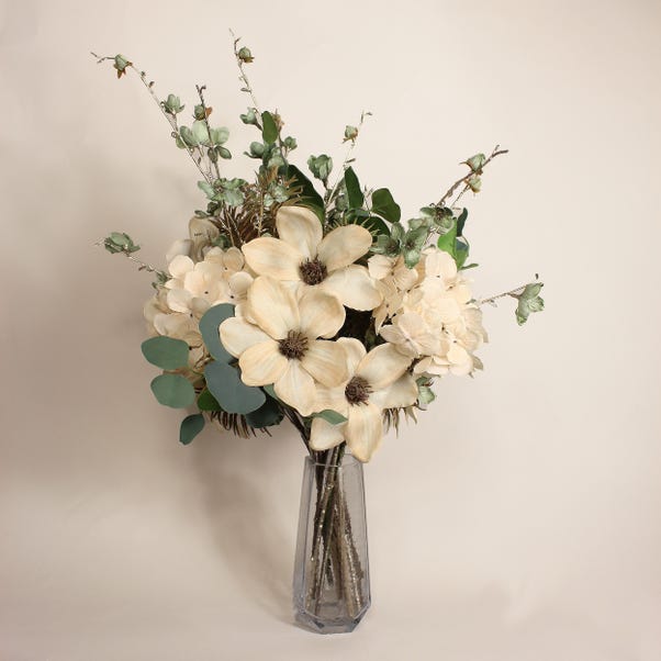 Artificial Green and Cream Frosted Bouquet