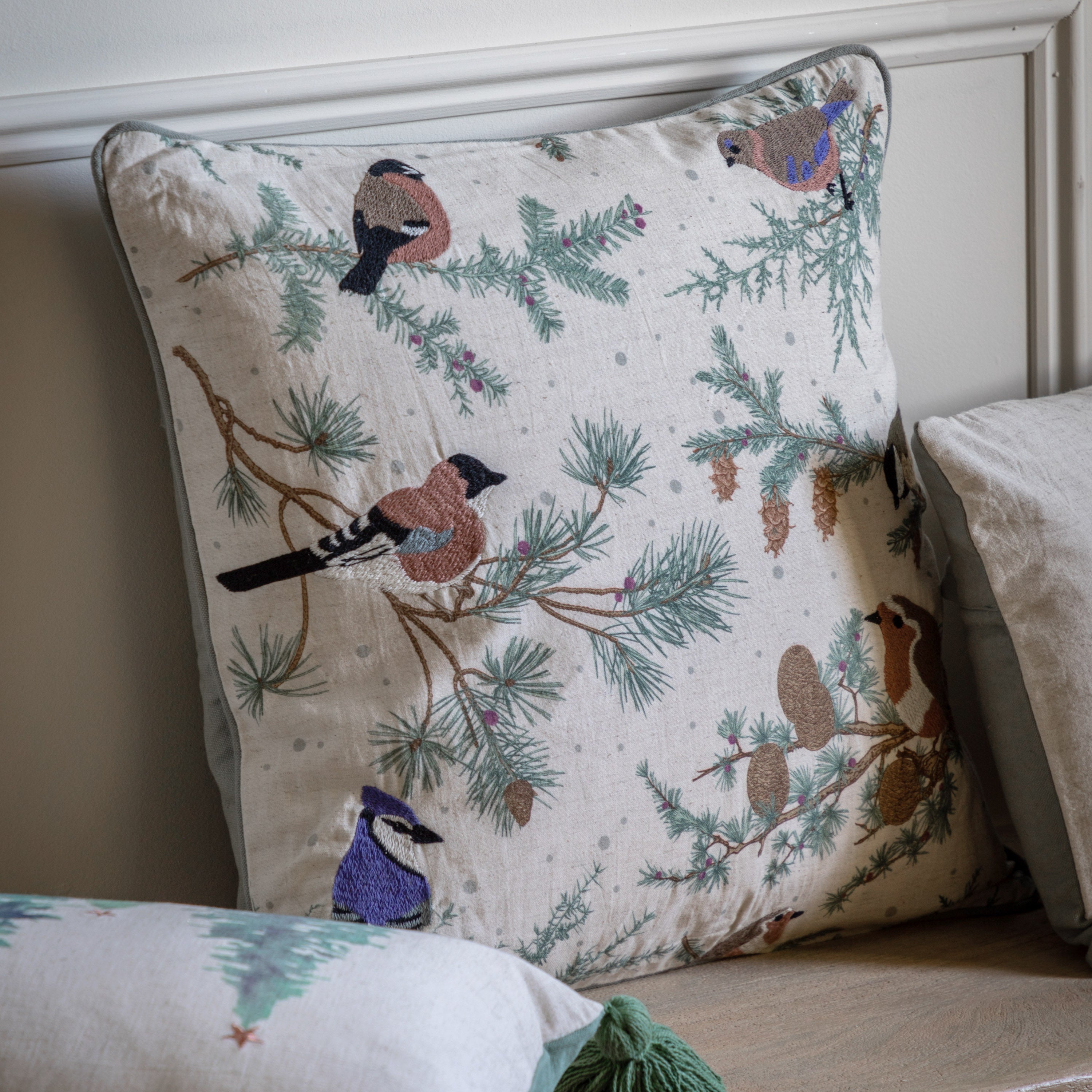 Bird Square Cushion Cover Sage