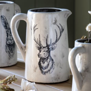 Cedar & Sage Stag Distressed Pitcher Vase