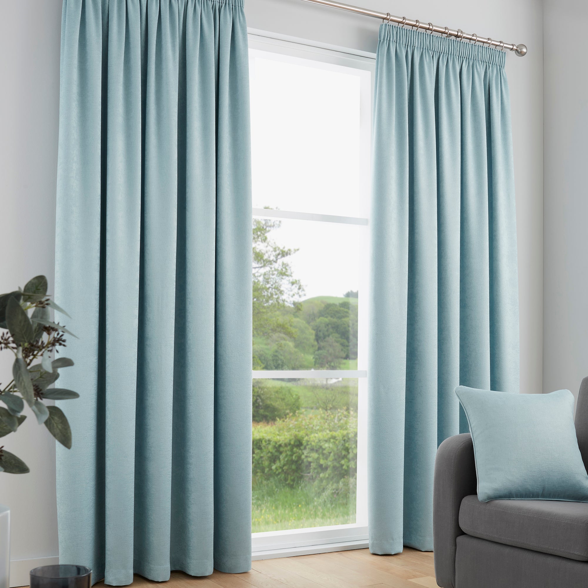 Fusion Galaxy Dim Out Woven Duck Egg Pencil Pleat Curtains | Dunelm