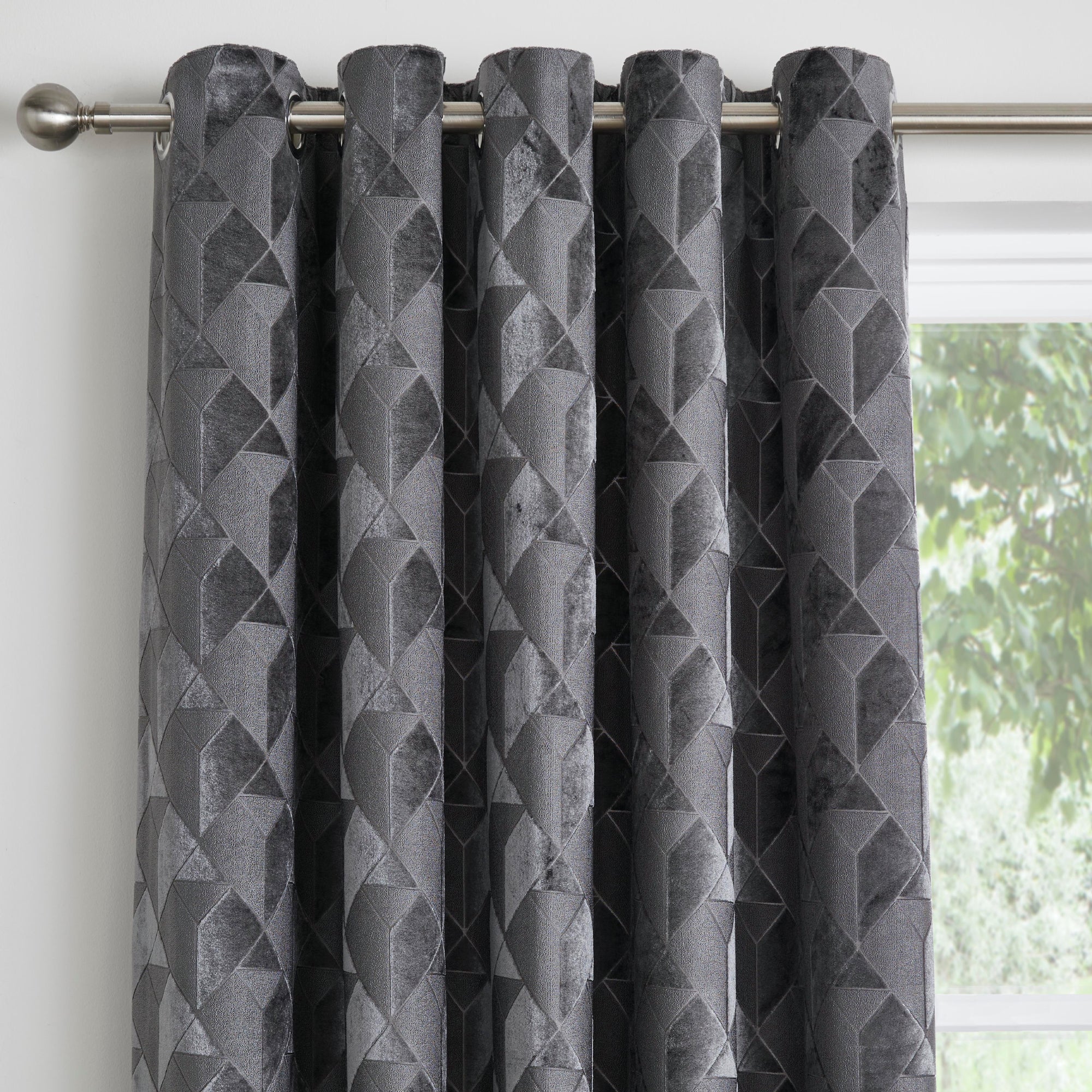 Appletree Boutique Quentin Jacquard Slate Eyelet Curtains | Dunelm