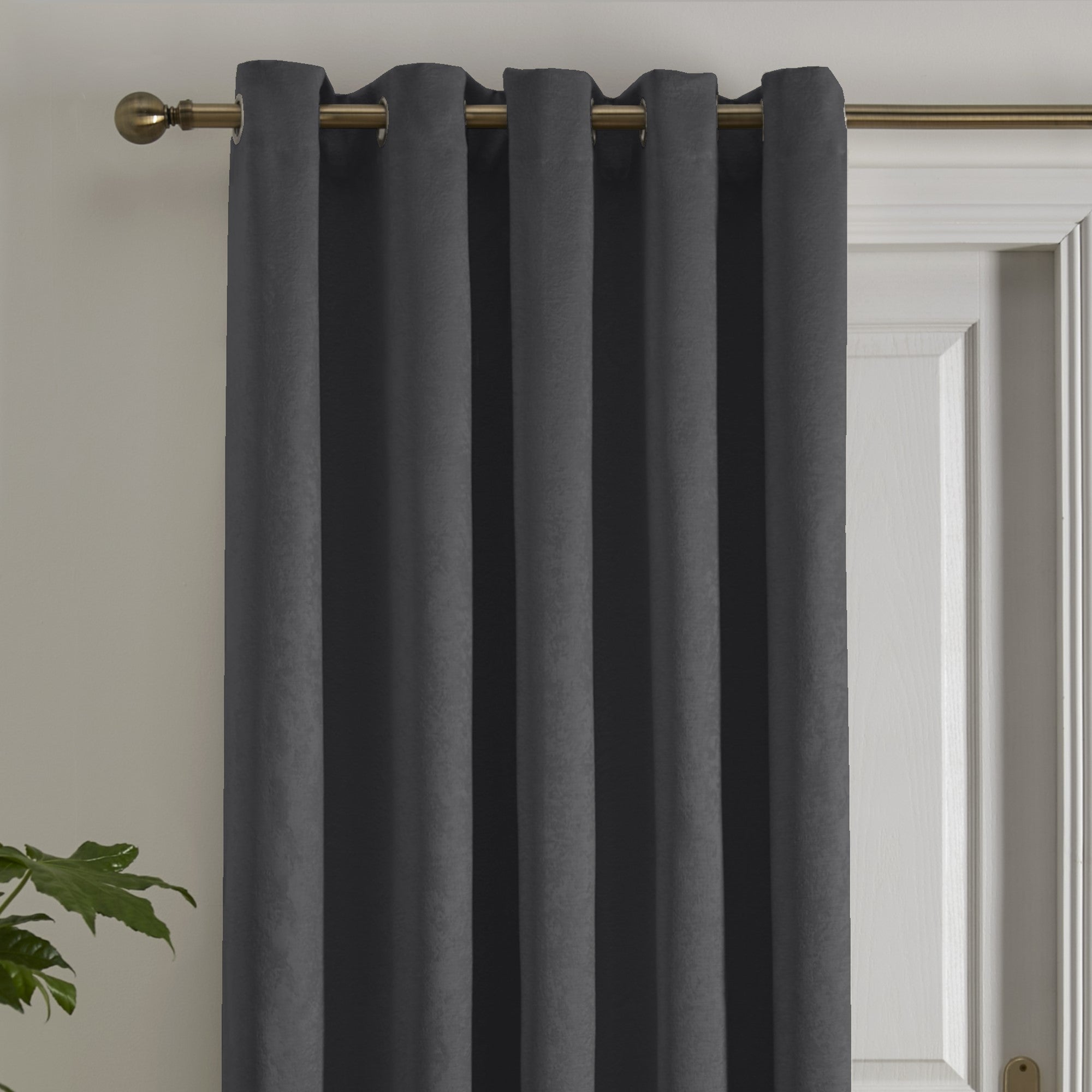 Fusion Strata Dim Out Woven Charcoal Eyelet Door Curtain Charcoal
