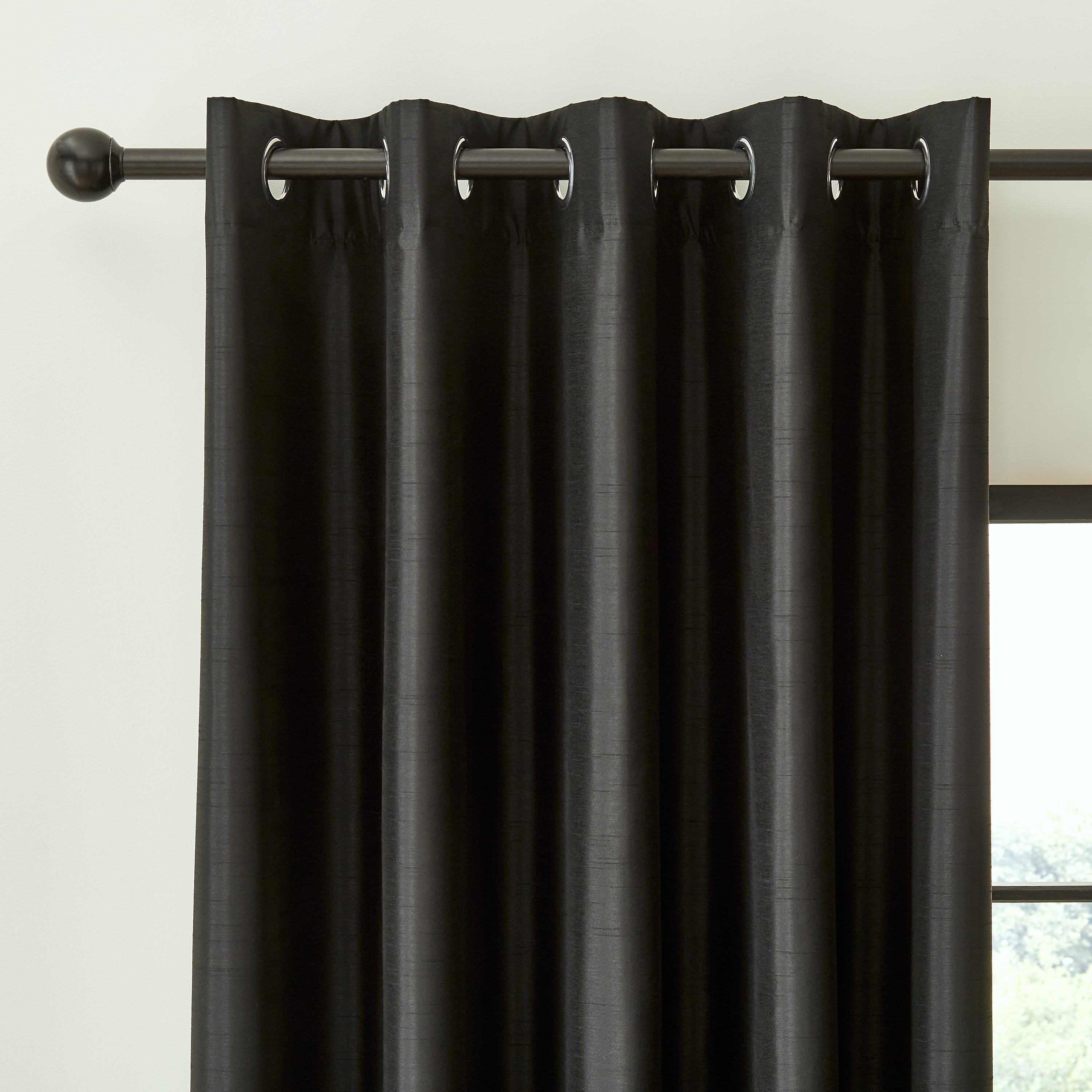 Photos - Curtains & Drapes Catherine Lansfield Faux Silk Blackout Thermal Eyelet Curtains Black 