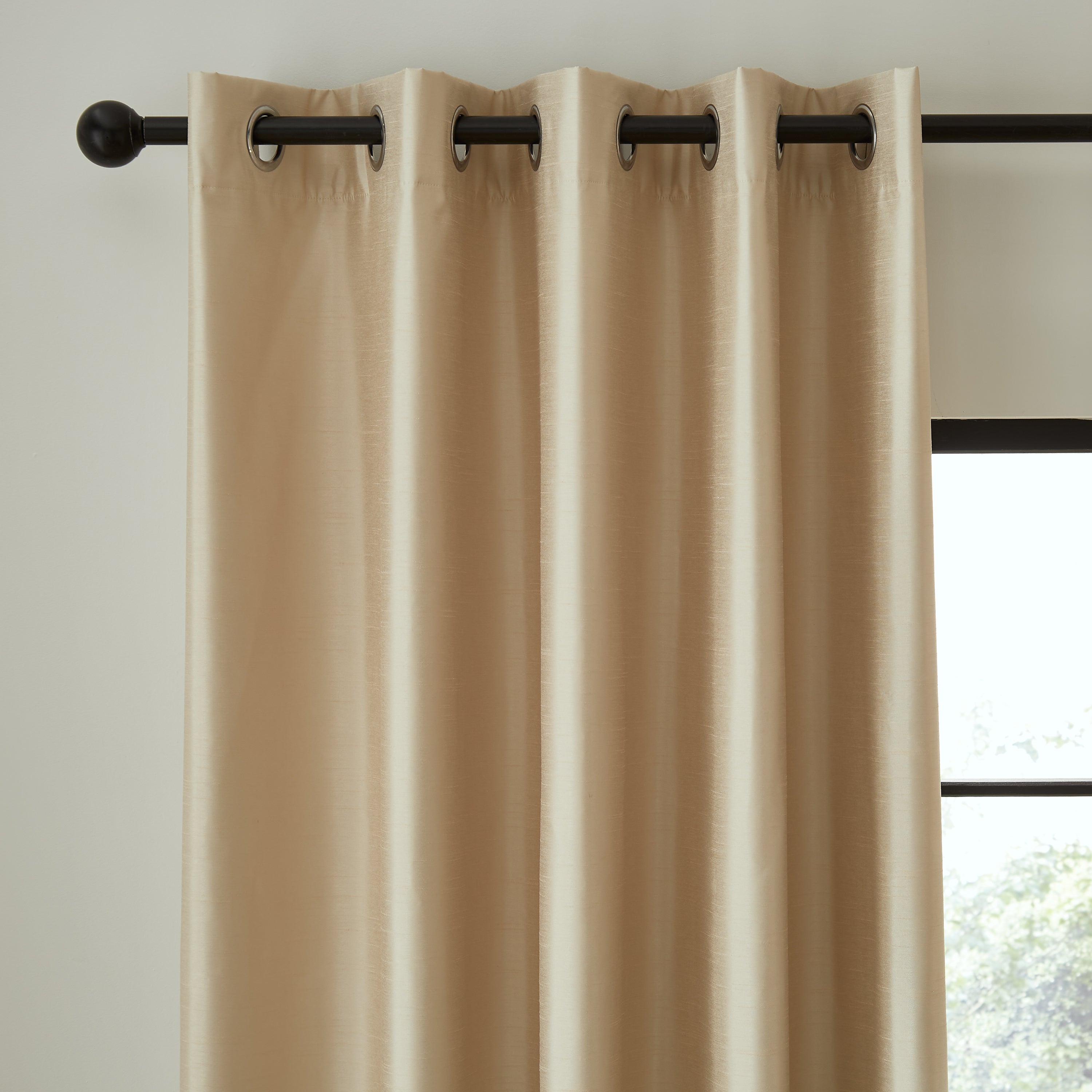 Photos - Curtains & Drapes Catherine Lansfield Faux Silk Blackout Thermal Eyelet Curtains Champagne 