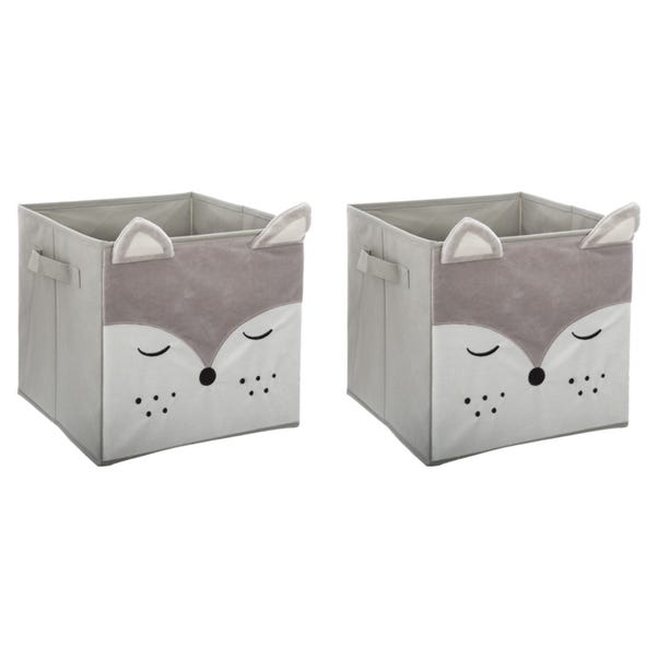 Kids Mix and Modul Set of 2 Grey Fox Cube Storage Boxes image 1 of 2