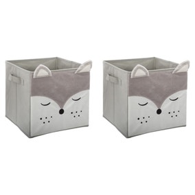 Kids Mix and Modul Set of 2 Grey Fox Cube Storage Boxes