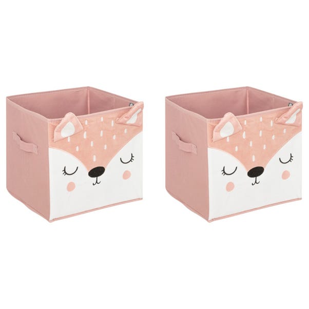Kids Mix and Modul Set of 2 Pink Fox Cube Storage Boxes image 1 of 2