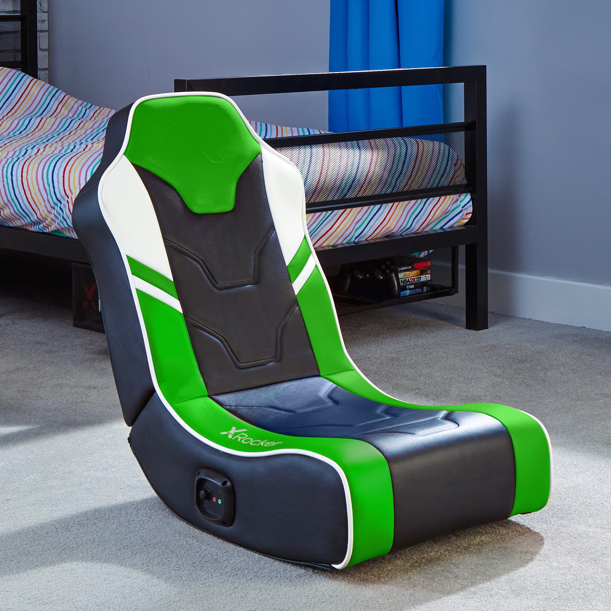 X Rocker Shadow 20 Stereo Audio Floor Rocker Gaming Chair Green