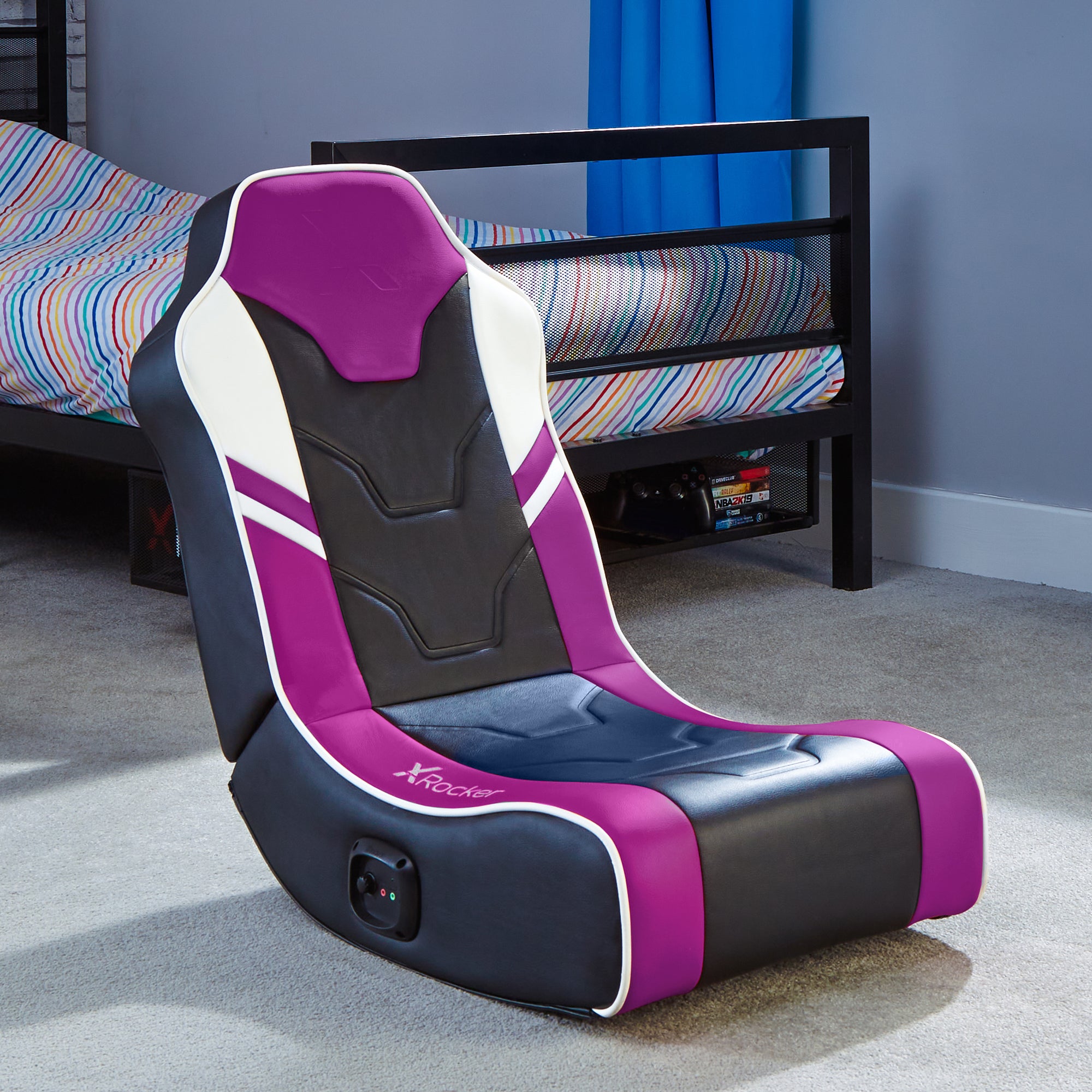 X Rocker Shadow 20 Stereo Audio Floor Rocker Gaming Chair Purple